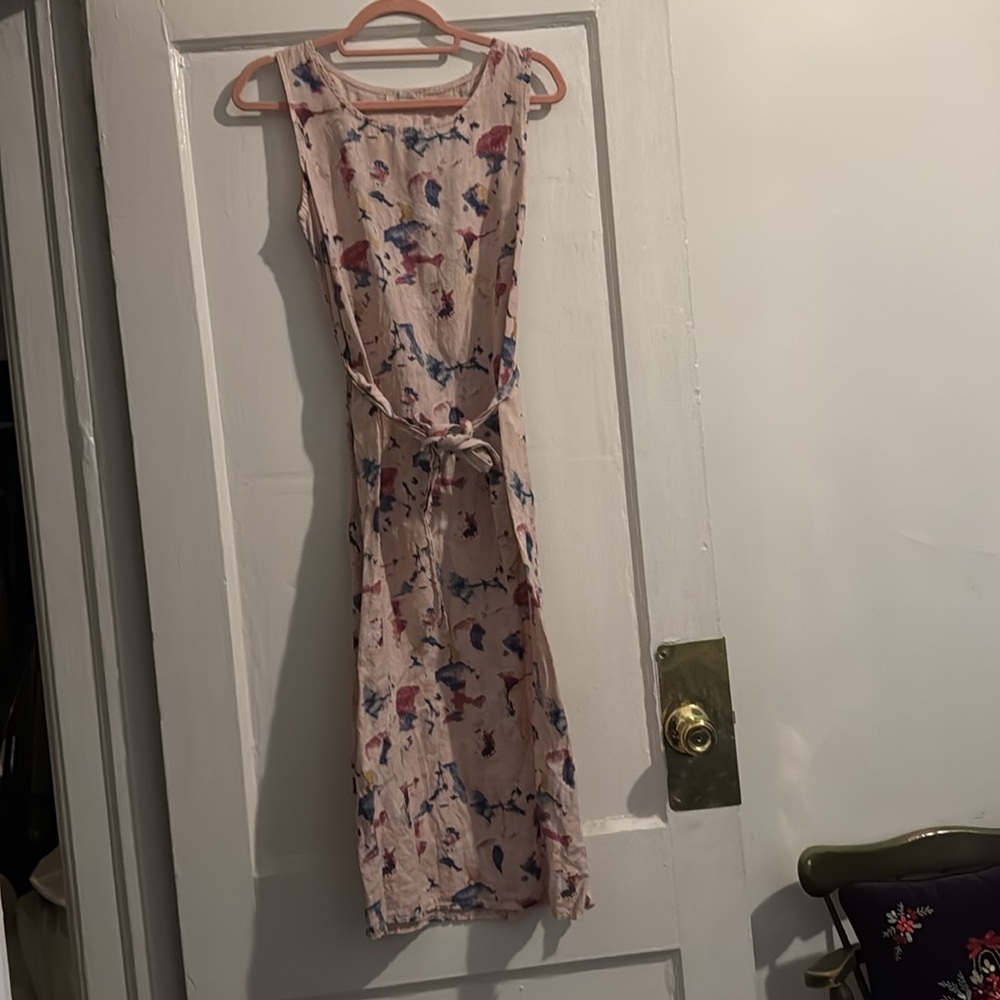 Pink Patterned Linen Dress - Picture 2 of 4